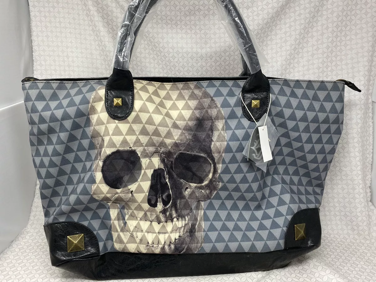 Vintage Loungefly Skull Weekend Bag Large Tote Blue Geometirc