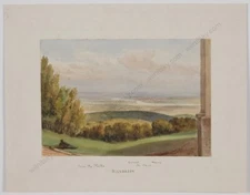 "Landscape with a weary traveler by Wiesbaden in Germany" English Watercolor (1)