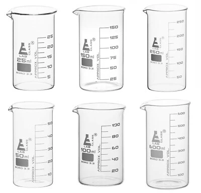 LAB GLASS TALL FORM Glass Beakers Borosilicate Laboratory Glassware Boro 3.3 Multilisting