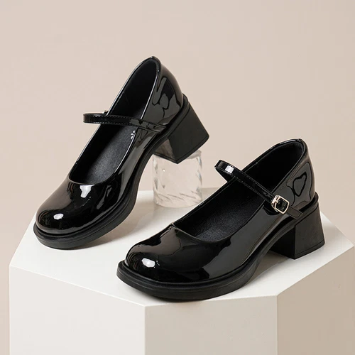 Womens Leather Bowtie Round Toe Buckle Strap Block Heel Fashion Mary Jane Shoes - Picture 5 of 30