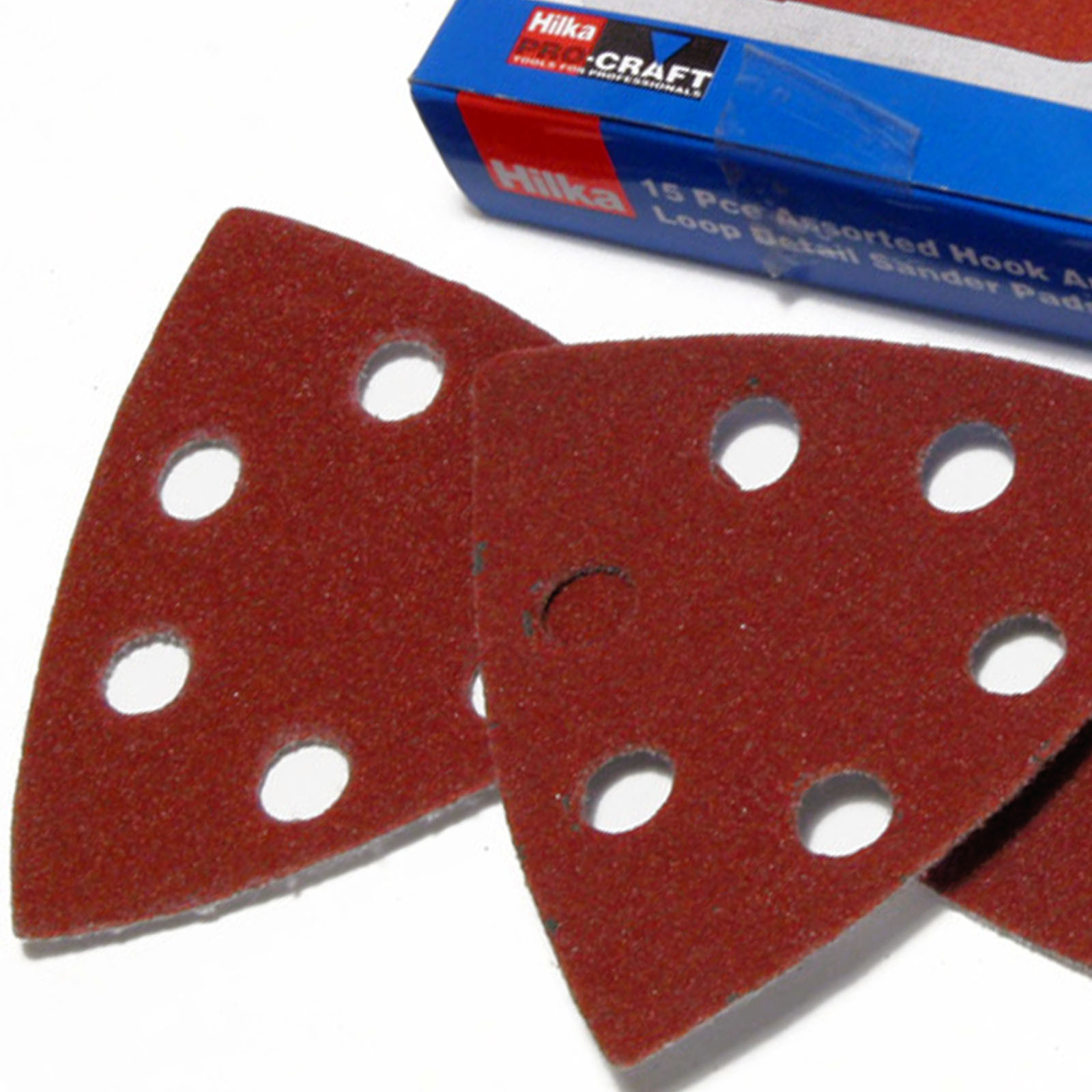 Hilka Detail Sanding Pad Set. 15pc Triangular hook & loop DETAIL