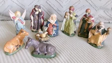 Vintage Miniature Christmas Quality Ceramics Nativity Statues 9 PC Very Good