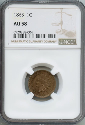 NGC - Indian Cent - 1c - 1863 - AU-58
