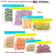 Reusable Silicone Food Fresh Bag Seal Storage Container Freezer Ziplock(9Pack)