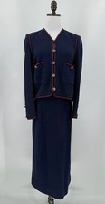 Castleberry Womens Vintage 80s Blue Boucle Blazer Skirt 2 Piece Set Sz 8