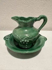 Mini Green Ceramic Bowl and Pitcher Unbranded grape pattern