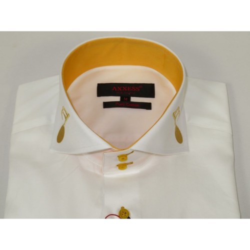 Mens AXXESS Musician Singer Cotton Shirt Turkey Musical Notes 724-23 White Gold - Picture 6 of 12