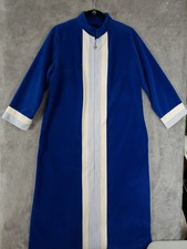 Vtg Vanity Fair Velour House Dress Womens 12 Robe Gown Blue 70s Trad Wife MCM