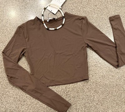 ZARA ~ New! Brown Silky Jersey Long Sleeve Stretch Slim Fit Crop Top NWT Sz S