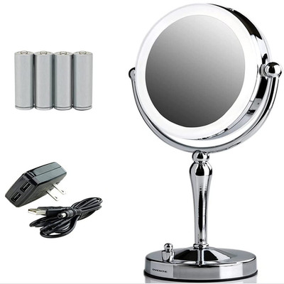Ovente Lighted Makeup Mirror Tabletop 7.5 360 Degree Double Sided Spinning 1X