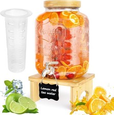 2 Gallon Drink Dispenser W/ Stand  Glass Beverage Dispenser W/ Wood Stand 18/8