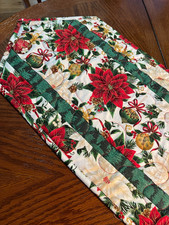 Handcrafted-Quilted Table Runner- Christmas -Special Ornaments, Poinsettias NEW