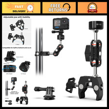 Versatile Camera Clamp Mount with Dual Ballhead Arm for GoPro, Insta360, DJI Osm