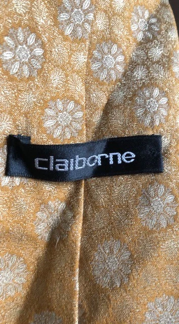 Corbata para hombre Claiborne 100 % seda dorada con flores 4" x 58" ~usada en excelente estado~ Foto 2 de 4