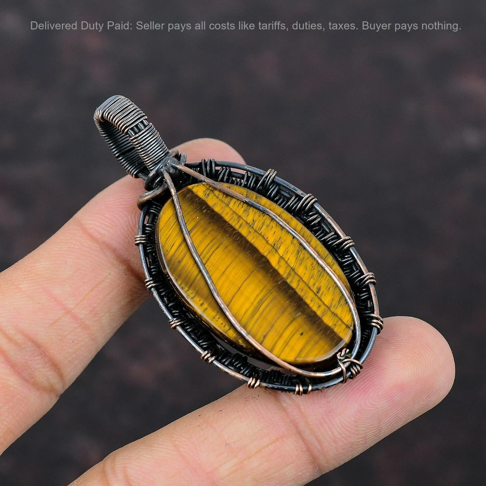 Oferta Cyber Monday Cobre Ovalado Ojo de Tigre Piedras Preciosas Alambre Envuelto Colgante Joyería Foto 4 de 4