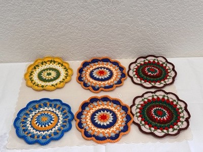 6 Handmade Crochet Coasters Set Round Mandala Boho Mug Rugs Vintage Cup Mat 5.5''