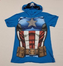 Marvel Captain America Hooded T-Shirt Blue Costume Style Men's Size M