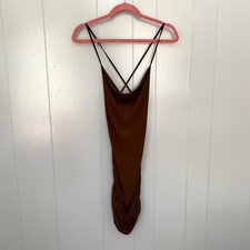 NEW Zara Brown Ruched Criss Cross Sleeveless Party Bodycon Mini Dress S