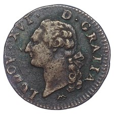 France Louis XVI Sol &agrave; L'&eacute;cu 1790 N Montpellier Kupfer Dy.1714 Gad350 M&uuml;nze