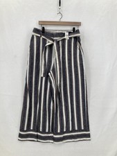 Banana Republic Pants Womens 12 Navy Blake Crop Linen Blend Striped Wide Leg
