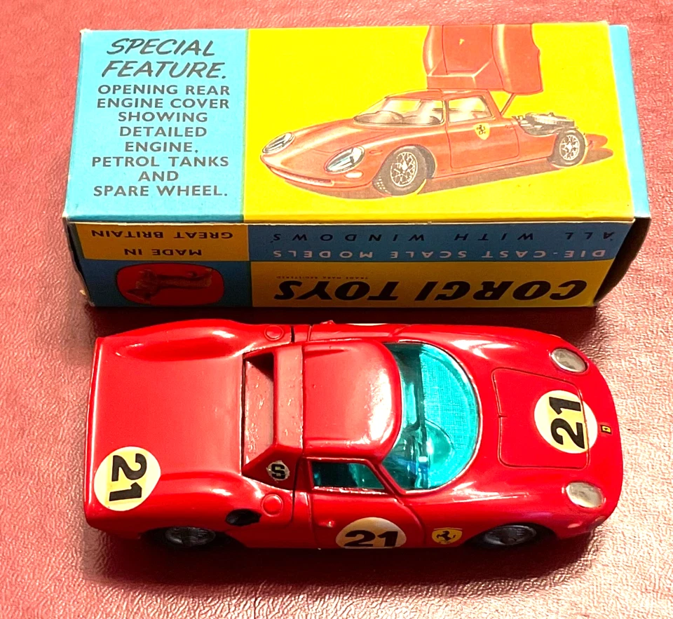 Corgi Mettoy 1965 Gran Bretaña Ferrari Berlinetta 250 Le Mans carreras en caja #314 Foto 3 de 4