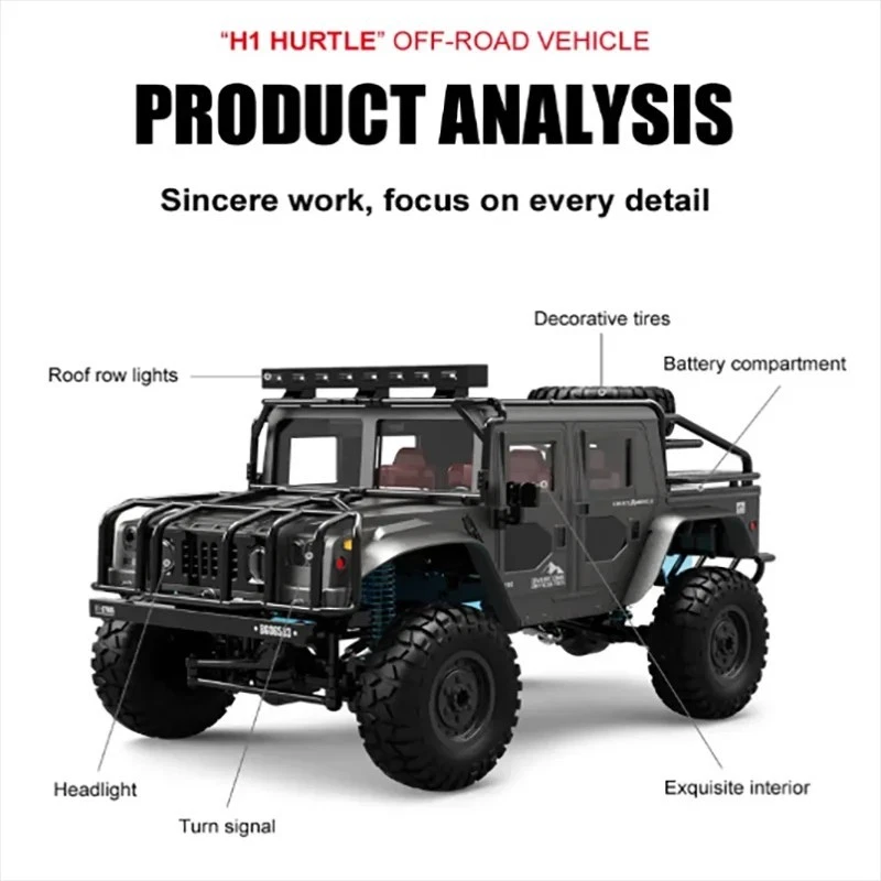 JJRC Q121 Hummer H1 1:12 4WD RC Crawler Truck Car 2.4GHz LED Lights IPX4 RTF - Image 3 of 4