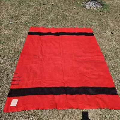 Vintage Hudson Bay Wool Blanket 3.5 Point Crimson Red Twin Made In