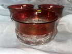 Kings Crown Thumbprint Cranberry Flashed Glass Stemmed Bowls Set of 3