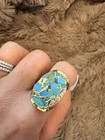 Native American Indian Tribal Country Navajo Turquoise Gold Cocktail Ring 8 — photo 2