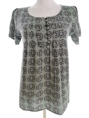 NEXT Damen Bluse Gr. 38 Grau Baumwolle 100% Kurzer Ärmel Knöpfe Runder