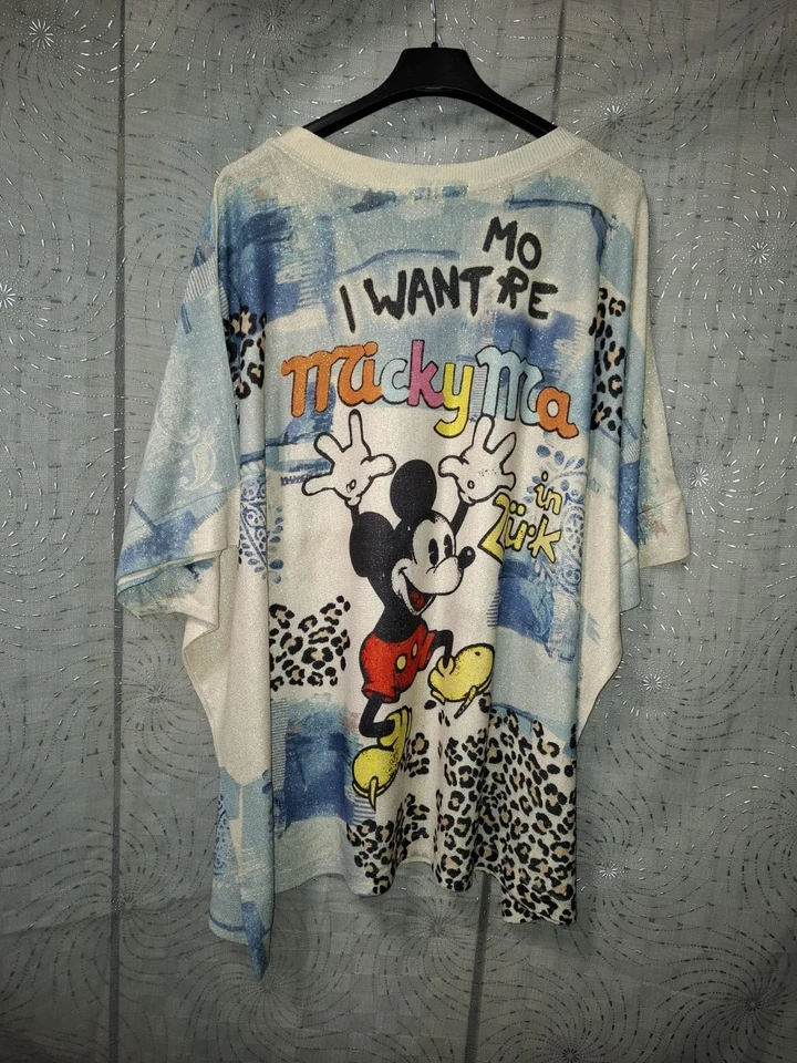 italy T-Shirt ca 44 46 48 50 52  NEU Glitzer Shirt Leo Micky Maus iceblau beige - Bild 3 von 4