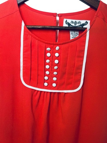 BB Dakota Red Orange Mini Dress w/ White Button Detail & Trim Feminine Retro Sm - Foto 5 di 11