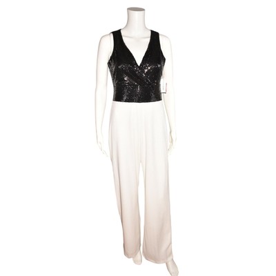 ALEXIA ADMORE NEW $265 Molly Sequin Crepe Jumpsuit Black White Size 2