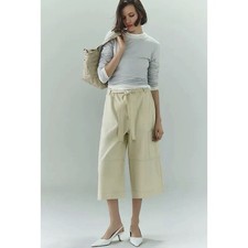 NWOT Anthropologie Maeve L Wide-Leg Utility Culottes Crop Pants Ivory Medium