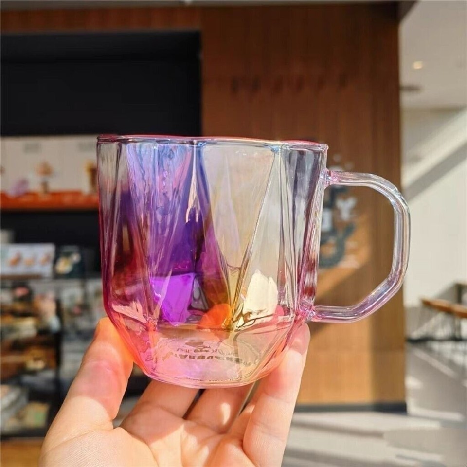 Starbucks 12oz Hot Aurora Shimmering Rainbow Glass High Color Coffee Mug Gift