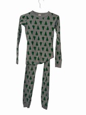 Hanna Andersson Kids Gray green Long John Pajama Set Christmas Tree 150 12