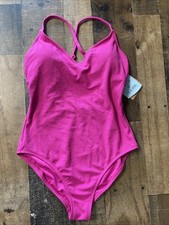 Shade  Shore Micro Crinkle V Neck Medium Coverage One Piece Swimsuit Pink Sz M