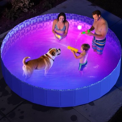 Pawtners Foldable Dog Pool Rgb Led Light 86 Collapsible Hard Plastic Kiddie