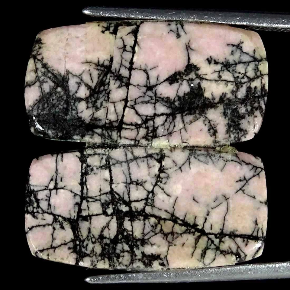 22.30Cts Natural Rhodonite Cushion Pair Cabochon Loose Gemstone 10x20x4mm - Image 2 of 4