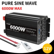 6000W Peak Pure sine Wave Inverter DC 12V to AC 110V with 4AC LCD Remote Control