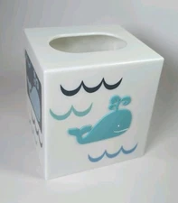 Tissue Box Cover Whale Decor Child's Bathroom Blue Coastal Ocean Beach Fish 
