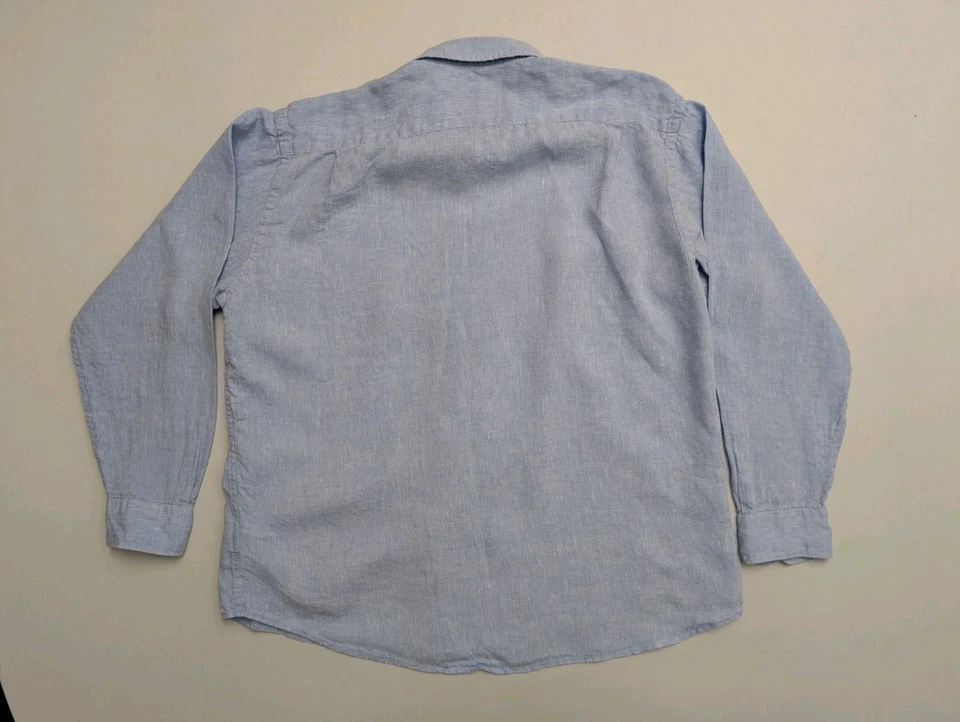 Jos A Bank Linen Shirt Mens XL Blue Reserve Traditional Fit Long Sleeve Beach - Image 2 of 4