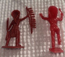 Lot Of 2 Vintage Army Men Red Plastic Indian Warriors Toys