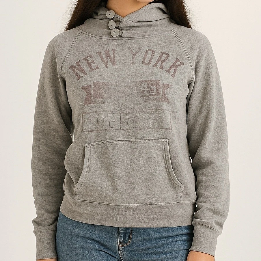 American Eagle Gray Graphic Hoodie Sweatshirt Small Retro Collegiate Sporty