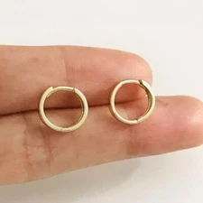 14K Solid Gold 1.7mm x 10mm Hoop Huggie Earrings, 14k Small Earrings AB-54