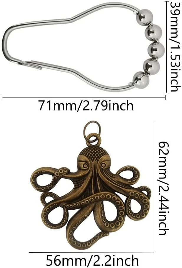 ZILucky 12 件套章鱼浴帘钩装饰戒指浴室青铜 — 第 3/4 张图片
