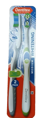Dentitex Medium Whitening Toothbrush 2 Pack Green Gray Whitening Tongue cleaner