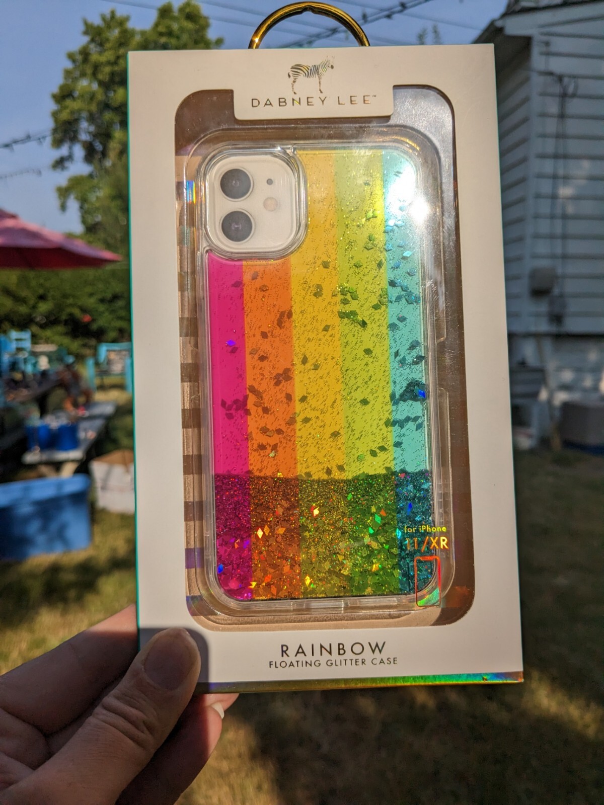 Dabney Lee Rainbow with flowing gold glitter cell phone case Iphone 11/ XR