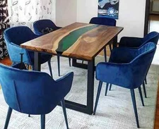 Green Epoxy  Resin Wood Table Top Modern Kitchen Slab Furniture Top Living Room