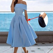 Elegant Prom Evening Guest Midi Dresses For Women Summer Slash Neck Off Shoulder
